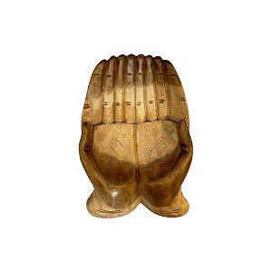 ESCULTURA IMPORTADA MÃOS OFERENDA MADEIRA NATURAL D30CM X A8CM