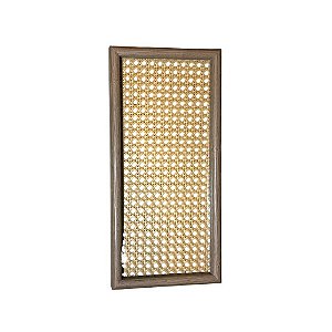 BANDEJA IMPORTADA EM RATTAN E MADEIRA RETANGULAR MÉDIA 28CM X 03CM X 12CM