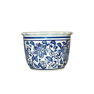 CACHEPOT PORCELANA AZUL E BRANCA ENCANTO MÉDIO D15CM X A12CM