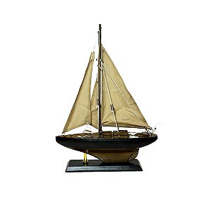 BARCO DECORATIVO PACIFIC MARROM EM MADEIRA E TECIDO OCEAN & ART COLLETION 35CM