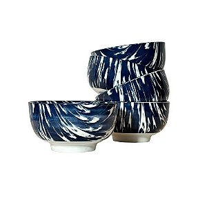 CONJUNTO BOWL PORCELANA AZUL E BRANCA MESCLADO  5 PEÇAS D14CM X A08CM