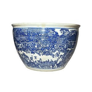 CACHEPOT AZUL E BRANCA FESTIVAL QINGMING D42 X A26CM