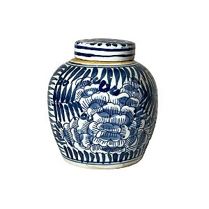 MINI POTICHE IMPORTADO PORCELANA AZUL E BRANCA FLORAL MING D10 X A11CM