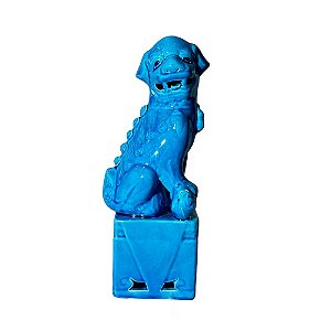 CÃO DE FÓ EM PORCELANA IMPORTADA AZUL D07 X A27CM