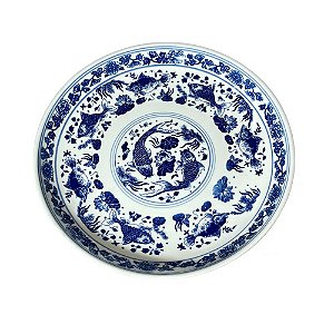 PRATO IMPORTADO PORCELANA AZUL E BRANCA DECORATIVO JINYU D38 X A07CM