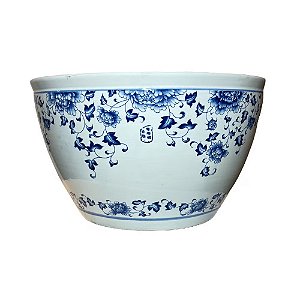 CACHEPOT AZUL E BRANCA FLORA HAN GRANDE D53 X A31CM