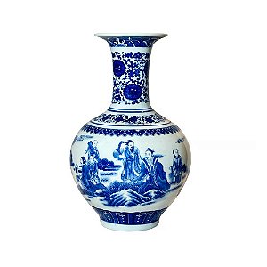 FLOREIRO IMPORTADO PORCELANA AZUL E BRANCA TESOURO TANG D17 X A19CM