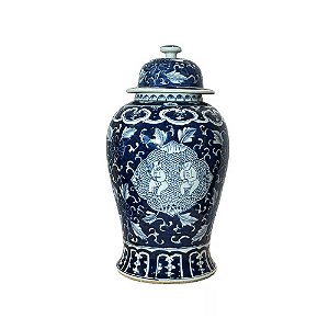 POTICHE IMPORTADO PORCELANA AZUL E BRANCA ARTE TANG D25 X A46CM