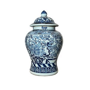 POTICHE IMPORTADO PORCELANA AZUL E BRANCA JARDIM DE YUAN D28 X A45CM