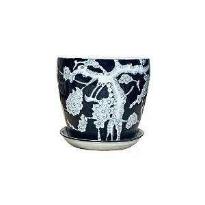 CACHEPOT PORCELANA AZUL E PRETA BONSAI PP D13CM X A12CM