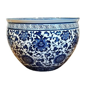 CACHEPOT PORCELANA AZUL E BRANCA WISH D25CM X A19CM