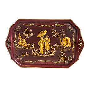 BANDEJA ROUGE SHANGAI PINTADA À MÃO OCTOGOAL L60CM X P40CM