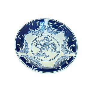 CENTRO DE MESA EM PORCELANA AZUL E BRANCO FLOWER D27CM X A07CM