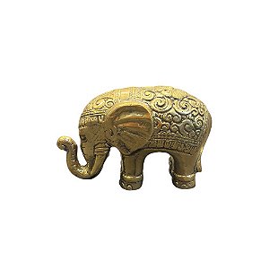 ESCULTURA ELEFANTE EM BRONZE ENTALHADO DOURADO 10CM