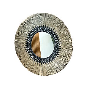 ESPELHO BOHO BALI KERTHA EM FIBRA NATURAL NEGRA D70CM