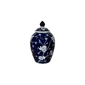 POTICHE EM PORCELANA AZUL E BRANCA IMPORTADO D16CM X A20CM