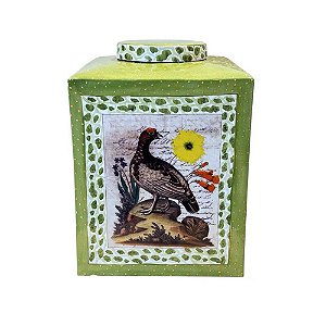 POTICHE EM PORCELANA VERDE WILD EDITION BIRD AND FLOWERS IMPORTADO D29CM X A40CM