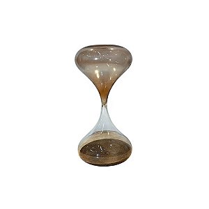 AMPULHETA EM VIDRO BICOLOR AREIA CINZA TRANSPARENTE E MOSTARDA (60 MINUTOS) D12CM X A27CM