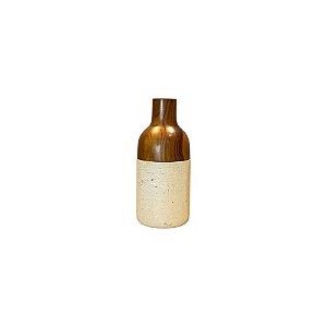 FLOREIRO EM MÁRMORE TRAVERTINO E MADEIRA TEKA PEQUENO D12CM X A30CM