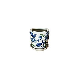 CACHEPOT PORCELANA AZUL BRANCA E VERDE WILD EDITION BOTANIC PP D12CM X A13CM