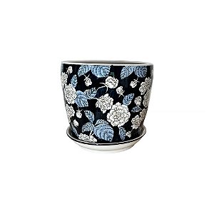 CACHEPOT PORCELANA AZUL E BRANCA IMPORTADO NOCTURNA GRANDE D25CM X A23CM