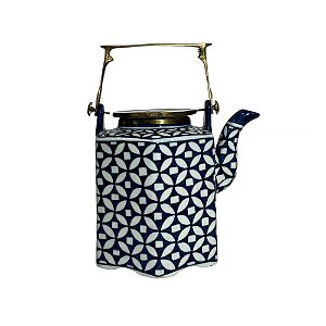CHALEIRA EM PORCELANA AZUL E BRANCA DANCING STEAM IMPORTADA L13CM X A22CM X P17CM