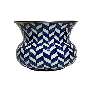 CACHEPOT AZUL E BRANCA GOLDEN MEMORIES NAVY IMPORTADO  D19CM X A14CM