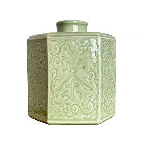 POTICHE ANTIQUÁRIO ARTESANAL EM CERÂMICA PINTADO A MÃO LANGIT D14CM X A15CM