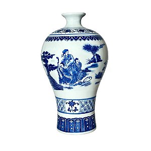 FLOREIRO IMPORTADO PORCELANA AZUL E BRANCA HORIZONTE TANG D15 X A16CM