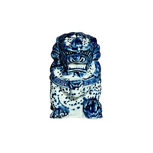 CÃO DE FÓ IMPORTADO PORCELANA AZUL E BRANCA D05 X A08CM