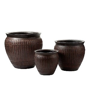 CJ DE VASOS DE CHAO EM CERAMICA MARROM 3PCS