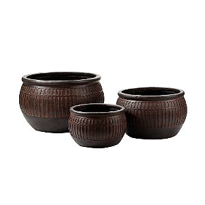 CJ DE VASOS DE CHAO EM CERAMICA MARROM 3PCS