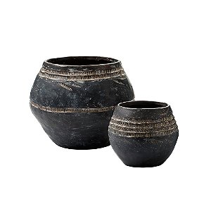 CJ DE VASOS DE CHAO EM CERAMICA PRETO 2PCS