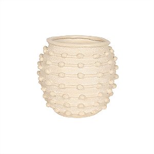 VASO DECORATIVO EM CERAMICA BEGE DETALHE EM ESFERAS