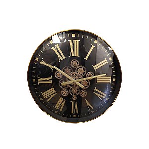RELOGIO DE PAREDE DE METAL ENGRANEGEM PRETO E DOURADO