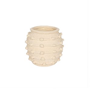VASO DECORATIVO EM CERAMICA BEGE DETALHE EM ESFERAS