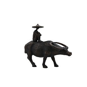 PECA DECORATIVA HOMEM EM BUFALO EM RESINA PRETO