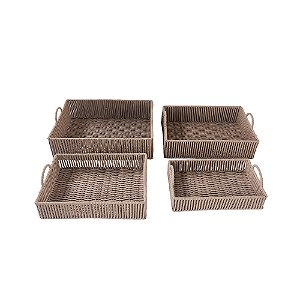 CJ BANDEJAS EM FIO DE ALGODAO TRACADO BEGE 4PCS