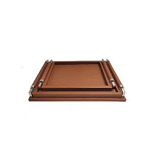 CJ DE BANDEJAS EM COURO SINTETICO MARROM E ALCA PRATA 2PCS