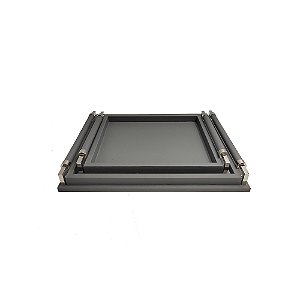 CJ DE BANDEJAS EM COURO SINTETICO CINZA E ALCA PRATA 2PCS