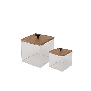 CJ DE CAIXAS DECORATIVAS EM ACRILICO TRANSPARENTE E MADEIRA 2PCS
