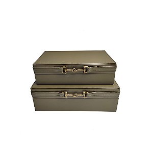 CJ DE CAIXAS EM COURO SINTETICO VERDE COM DETALHE DOURADO FOSCO 2PCS