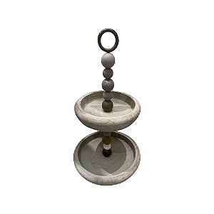 PECA DECORATIVA EM MADEIRA E METAL PRETO E CINZA