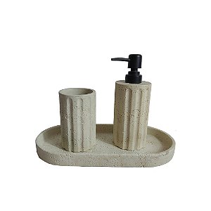 CJ PARA BANHEIRO EM RESINA BEGE TEXTURIZADO 3PCS