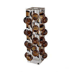 VASO DECORATIVO EM VIDRO - TRANSPARENTE E AMBAR - 8X8X20CM