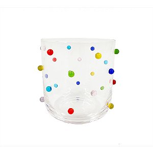CJ DE COPOS EM VIDRO TRANSPARENTE COM PONTOS COLORIDOS 6PCS - 400ML