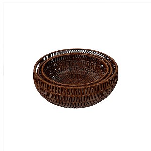 CJ DE CESTAS EM FIBRA SINTETICA MARROM 3PCS