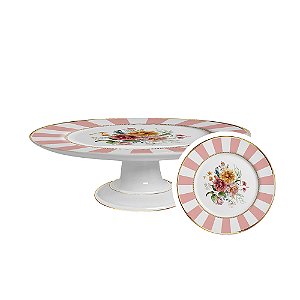 BOLEIRA MEDIA COM PE E FRISO EM OURO LES FLEURS BRANCA E ROSA