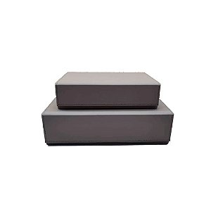 CJ DE CAIXAS DECORATIVAS EM MADEIRA REVESTIDA EM COURO SINTETICO CINZA 2PCS