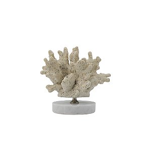 PECA DECORATIVA CORAL EM RESINA E BASE EM MARMORE BEGE
